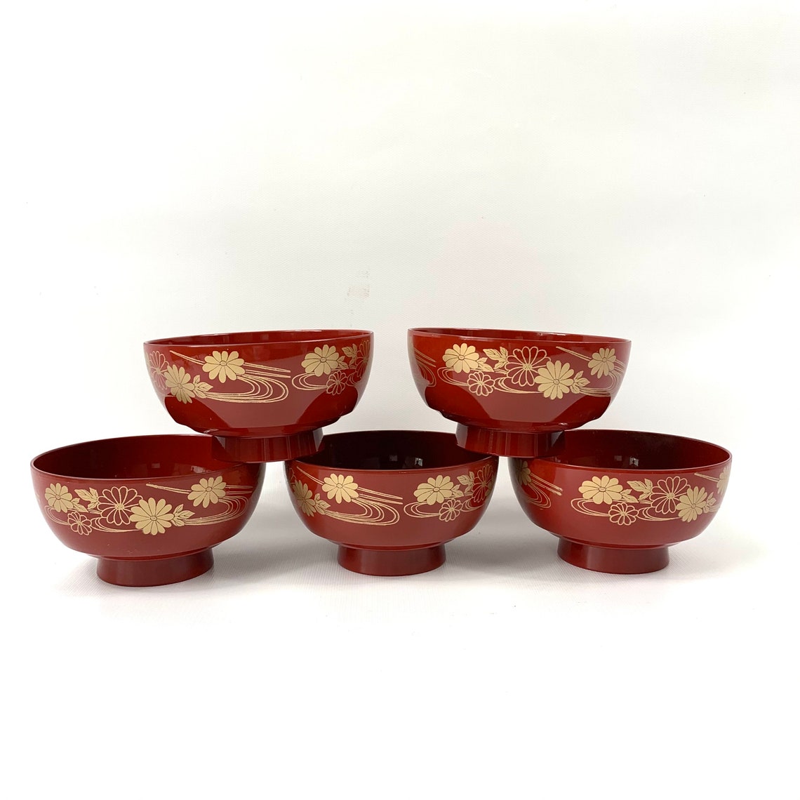 Midcentury Japanese lacquer rice bowls set of five Etsy