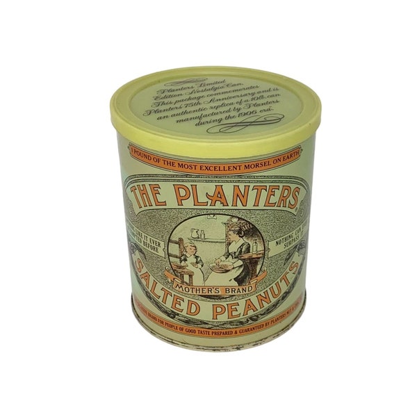 Planters Salted Peanuts Vtg Metal Can Empty Tin Advertising 1981 1906 Replica