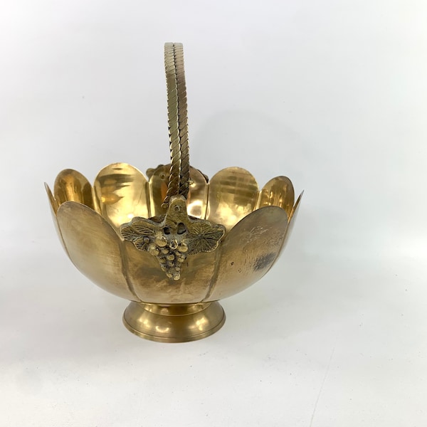 brass petal pedestal bowl with handle footed dish