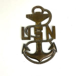 Vintage USN Anchor Wall Plaque Nautical Decor Cast Metal Bronze Finish
