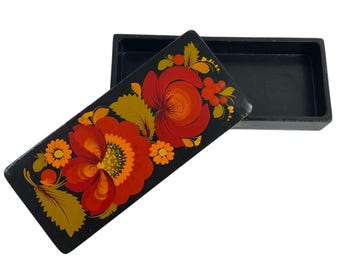 Small hand painted Russian Trinket Box khokhloma flowers CCCP