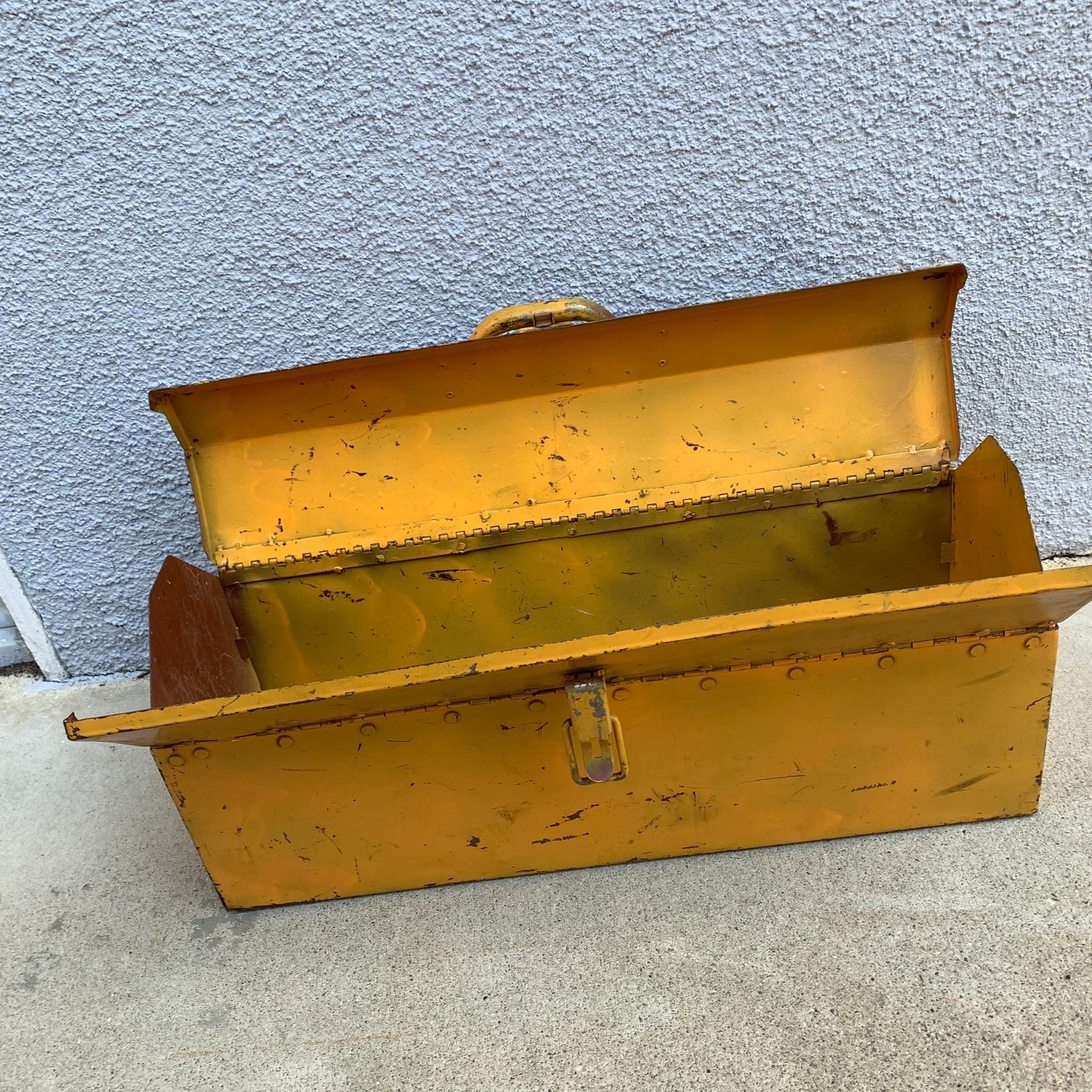 Large Safety Yellow Metal Tool Box 50s to 60s Vintage Storage Etsy