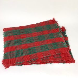 Green Red Plaid woven kitchen placemats Primary Colors Christmas Holiday