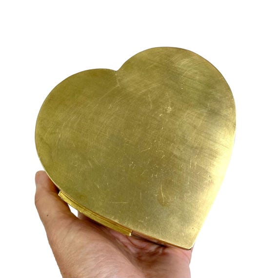 Velvet Lined Solid Brass Heart Shape jewelry trin… - image 2
