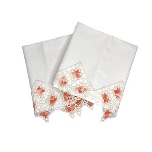 Crocheted Lace Vintage Bed Pillow Cases Standard Pair