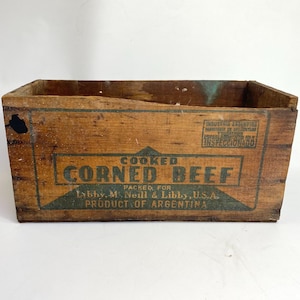 Cooked Corned Beef Antique Wood Crate Chippy Industrial Libby McNeill