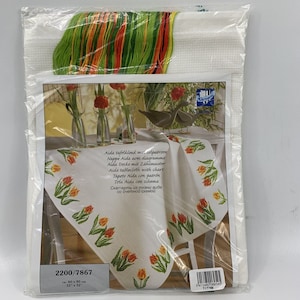 Vervaco Cross Stitch Aida Tablecloth Kit spring tulips 32 x 32 T17786 NIP Easter