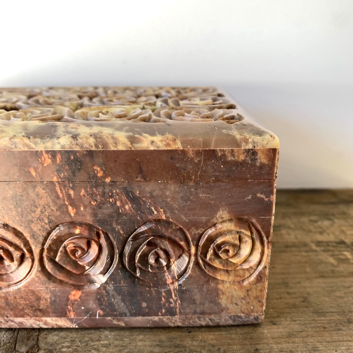 Natural soapstone carved box hinged lid stone trinket jewelry Etsy