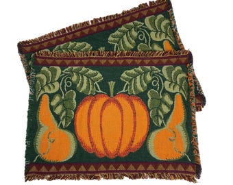 Pumpkin Squash woven fringed placemats Fall Autumn Thanksgiving