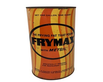 Large MCM Metal Frymax Cooking Fat Can Empty Oil Tin Advertising