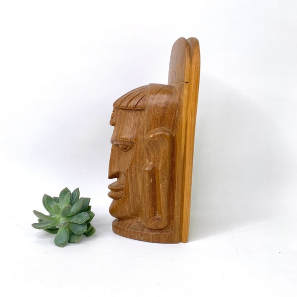 Kenya Africa hand carved head wood sculpture figural bookend