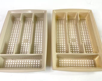 90s Kitchen Beige Mesh Drawer Organizers Flatware Silverware Cutlery Storage