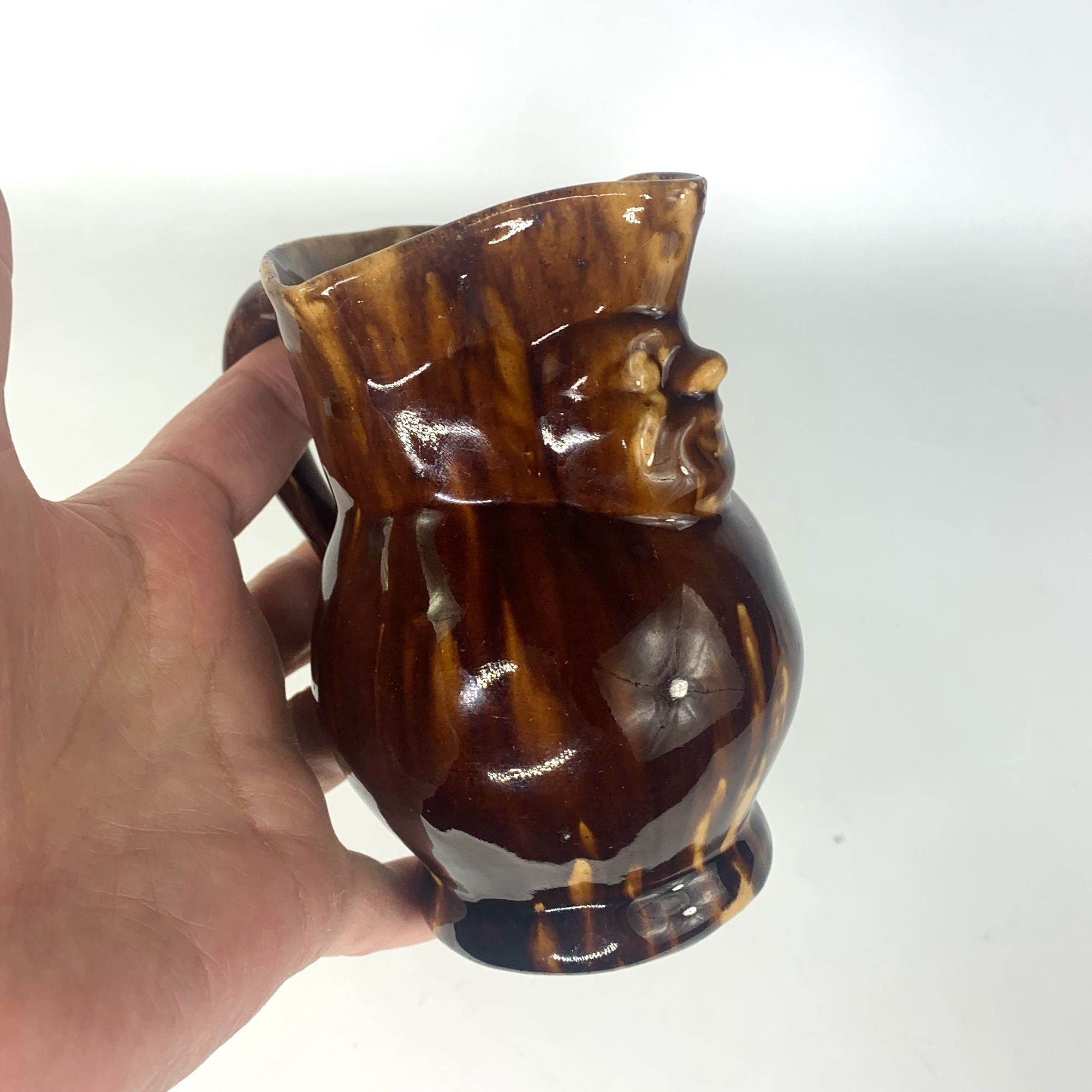 Antique Rockingham Drip Glaze Pitcher 5 Inch Figural Toby Jug Brown ...