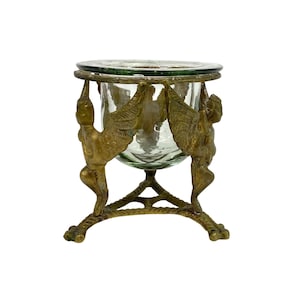 Golden Angels Brass Footed Tea Light Holder with Hand Blow Glass Insert