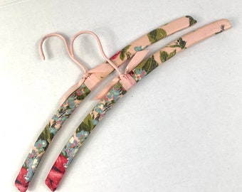 Pink and Red Roses Floral Quilted Fabric Covered Wood  Clothes Hangers