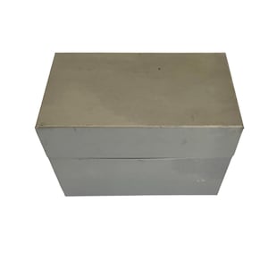 Caixa de cartão de índice de lata de metal pequena cinza industrial Ohio Art escritório receita bugiganga