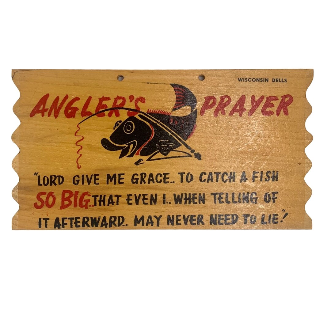 Angler's Prayer Vintage Fishing Fisherman Wall Sign Wood Plaque
