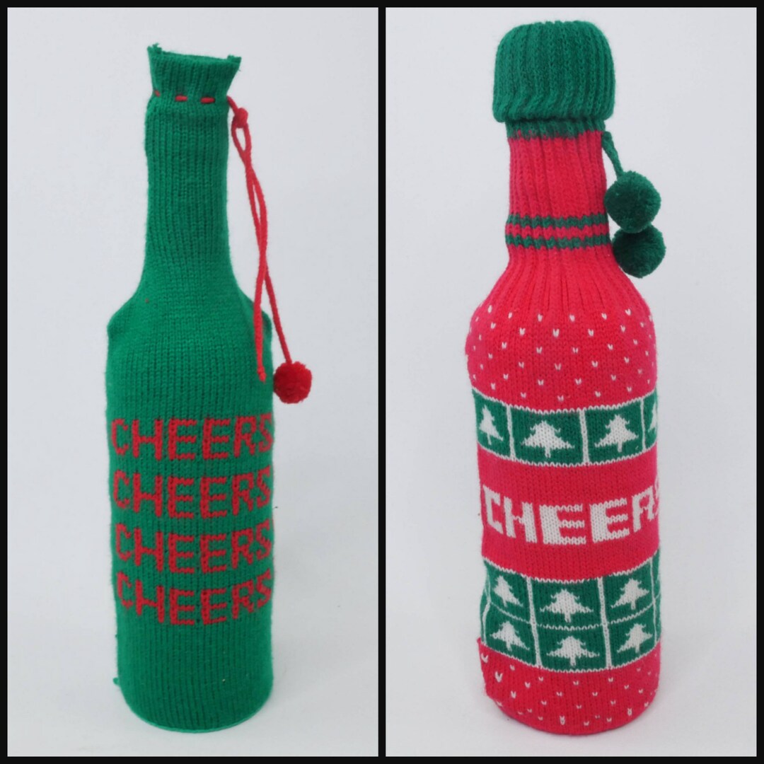 Christmas Sweater Wine Bottle Cover 80s Vintage Knit Cozy Etsy