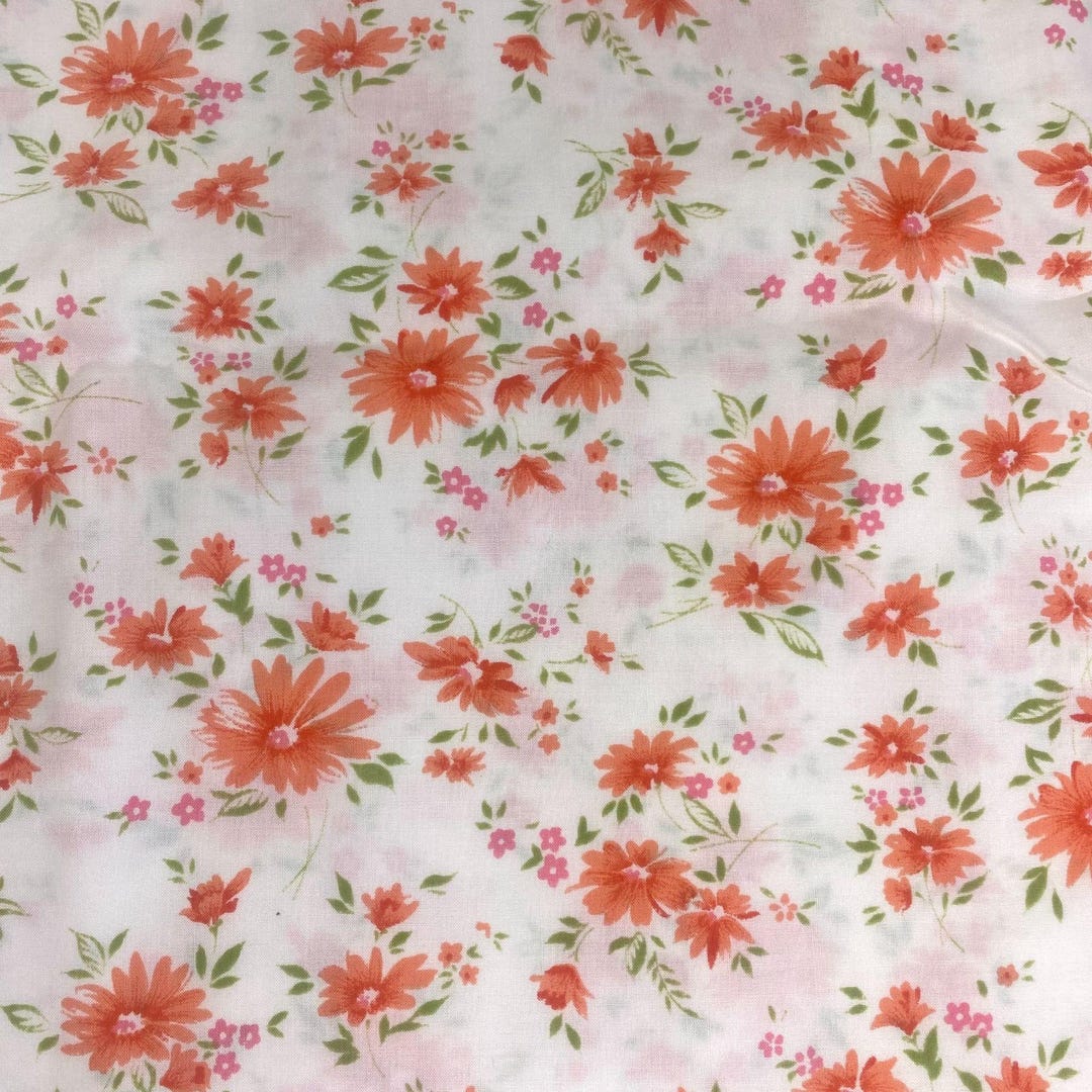 Retro Peach Daisies Floral Print Fabric 6 Yards 70s Vintage - Etsy