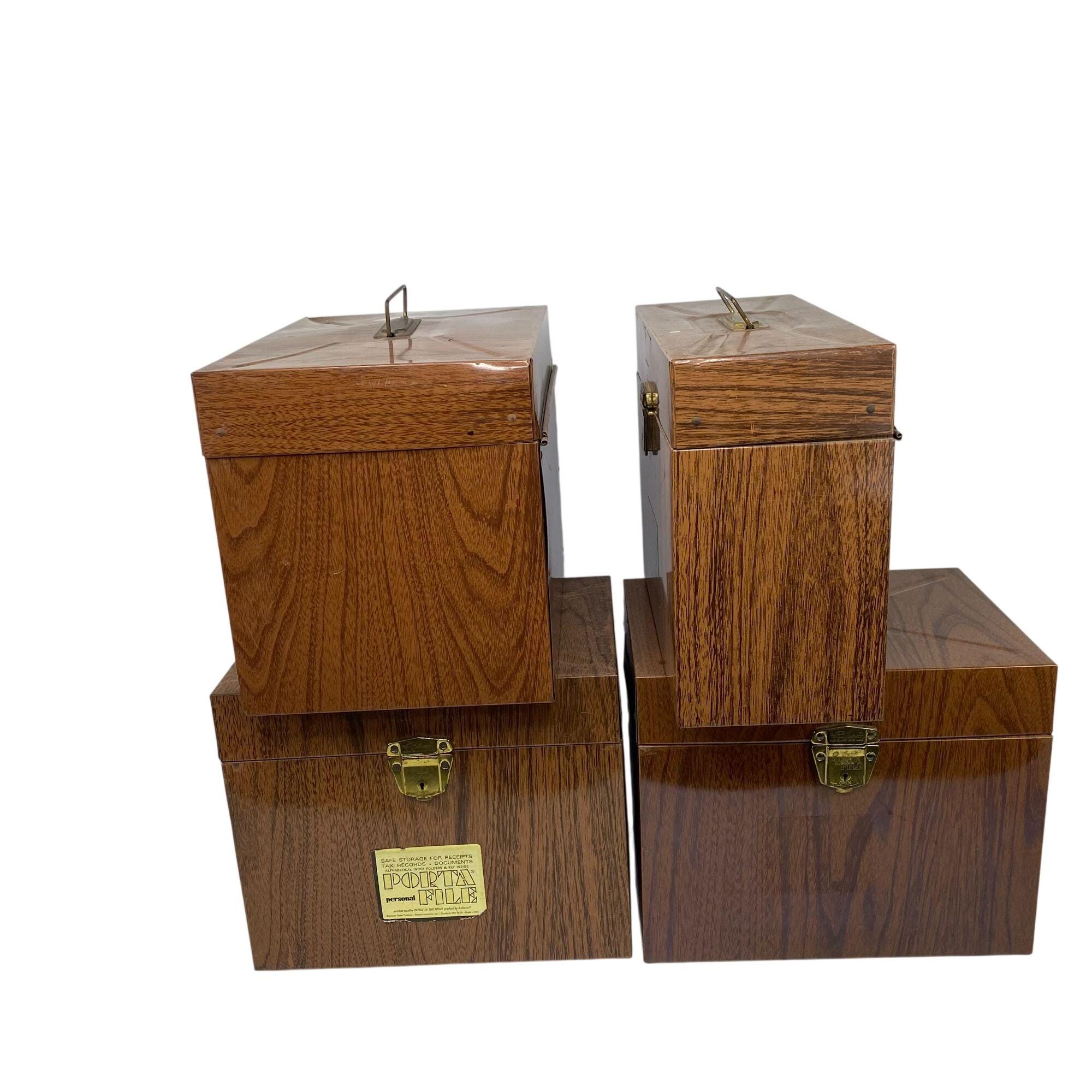 Faux Wood Grain Brown Lithograph Metal File Box Porta-file Storage