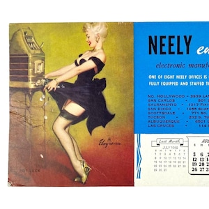 Pot Luck Elvgren Pinup Girl Calendar Ink Blotter Ad Card August 1962