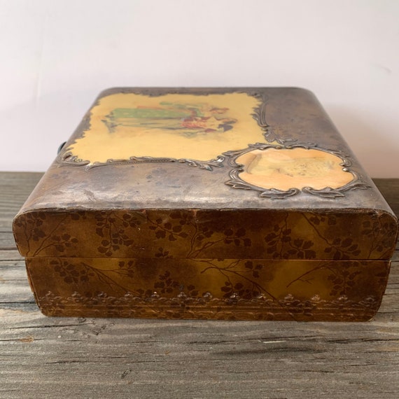 shabby ornate jewelry box with silk lining 20s to… - image 4