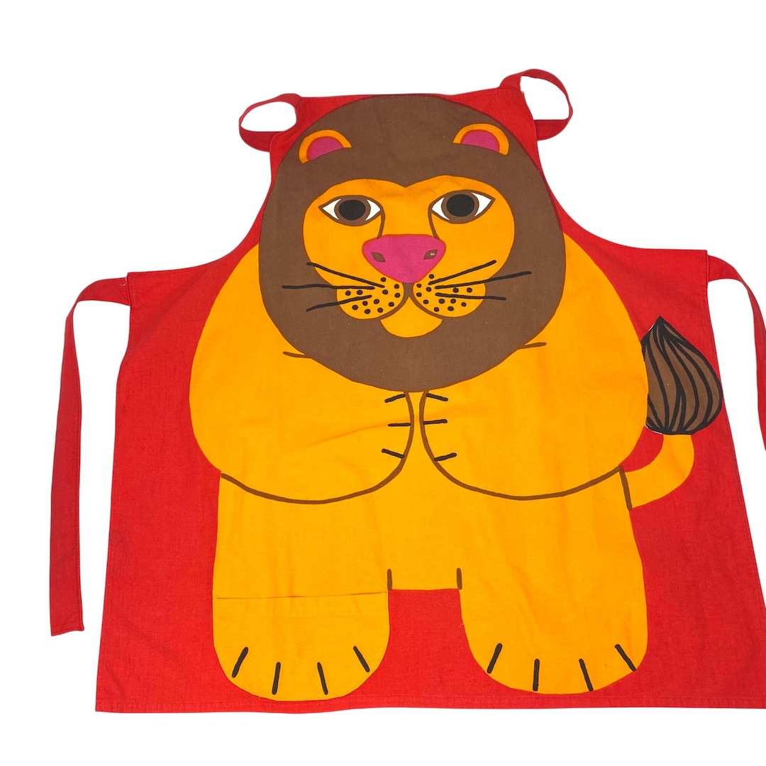 Vintage Lena Eklund Lion Bib Apron Danish Lonborg 70s Retro Mod