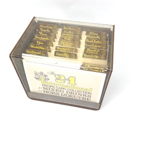 Boîte de recettes de boissons mélangées et de hors-d’œuvre 1977 cartes de recettes photo vintage