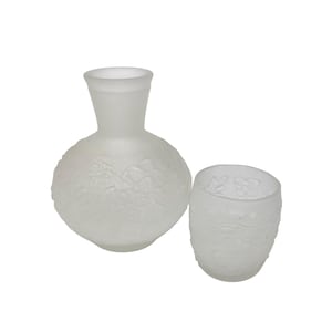 Frosted Glass Bedside Water Carafe Set w drinking glass