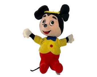 15 cm Musse Pigg plyschfigur 50-tal Vintage Walt Disney Prod Japan träfylld sammet