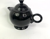 36 oz Black Fiesta Ware Teapot Homer Laughlin ring handle Tea 80s vintage