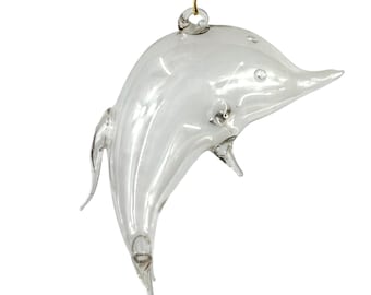 Dolphin Clear Blown Glass Christmas Tree Ornament Kurt Adler 80s vtg Sea Animal