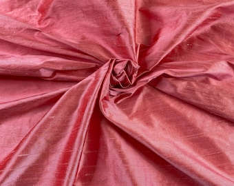 Flamingo Pink Shantung Silk Vintage Fabric by the Yard Remnant Material 44&quot; wide