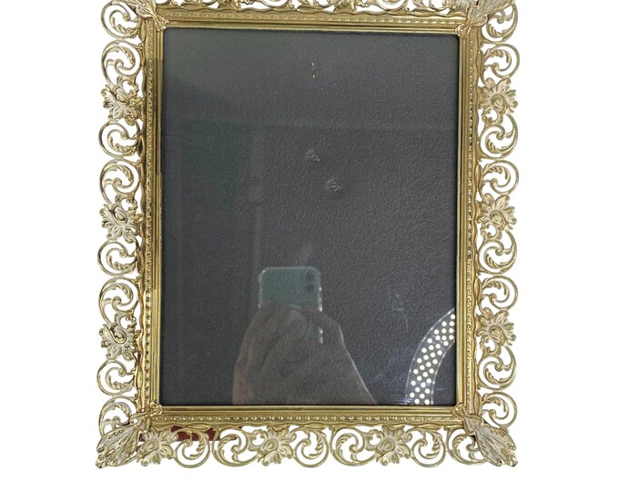 Ornate Gold Filigree 8x10 Hollywood Regency Metal Photo Frame Tabletop ...