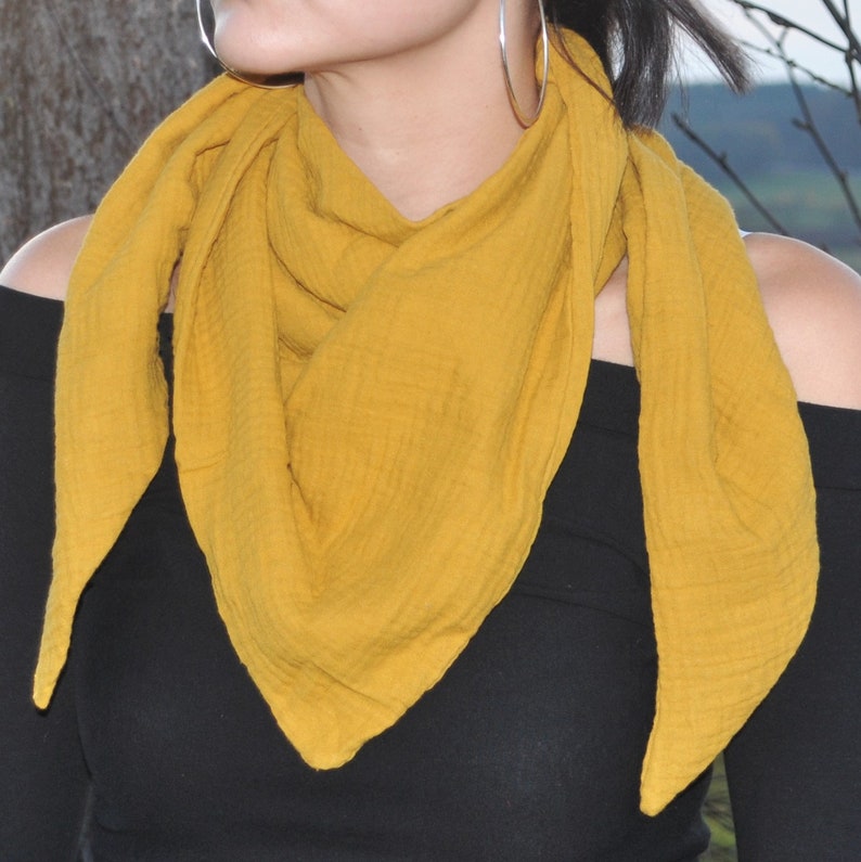 Organic muslin neck scarf double-layered mustard yellow