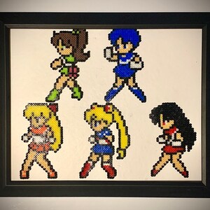 Sailor Moon Sailor Scouts Hand Made Mini Bead Wall Art Framed Collectible Anime