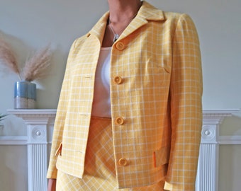 Vintage late 60's/ early 70's St Michaels skirt suit. Vintage yellow check skirt suit set. Vintage wool blend skirt suit.