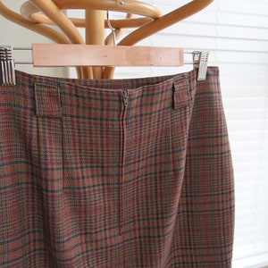 Vintage brown check wool skirt UK 12-14. Vintage 80s St.Michael checked wool skirt. Vintage pencil skirt in check. image 10