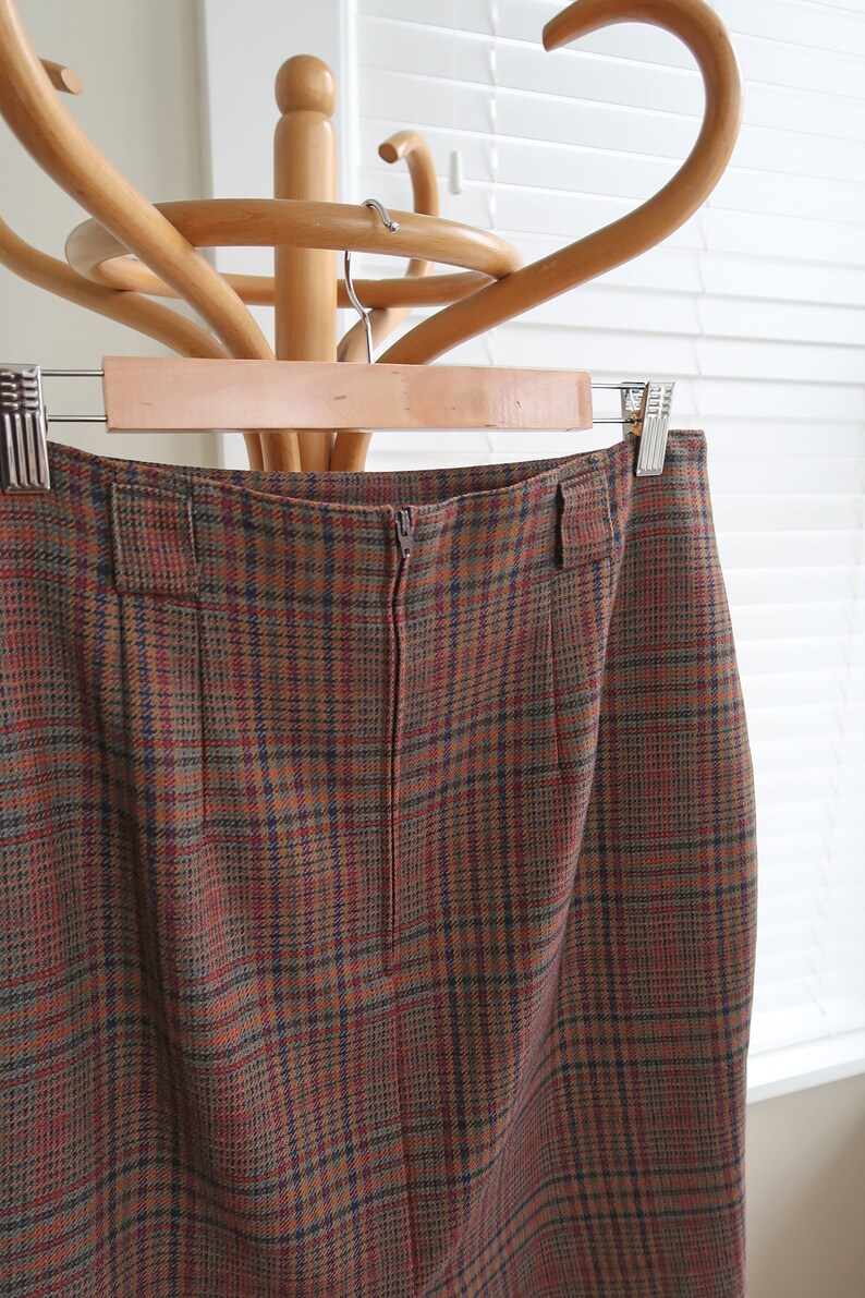 Vintage brown check wool skirt UK 12-14. Vintage 80s St.Michael checked wool skirt. Vintage pencil skirt in check. image 10
