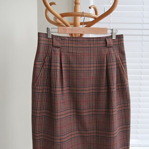 Vintage brown check wool skirt UK 12-14. Vintage 80s St.Michael checked wool skirt. Vintage pencil skirt in check. image 5