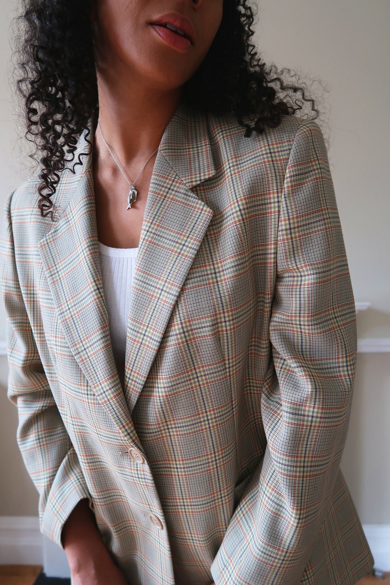 80's new wool lightweight check blazer with pretty check. Vintage check blazer. Heritage check unisex blazer. image 3