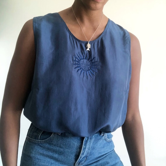 Vintage 90's sun motif tank top, 90’s silk tank t