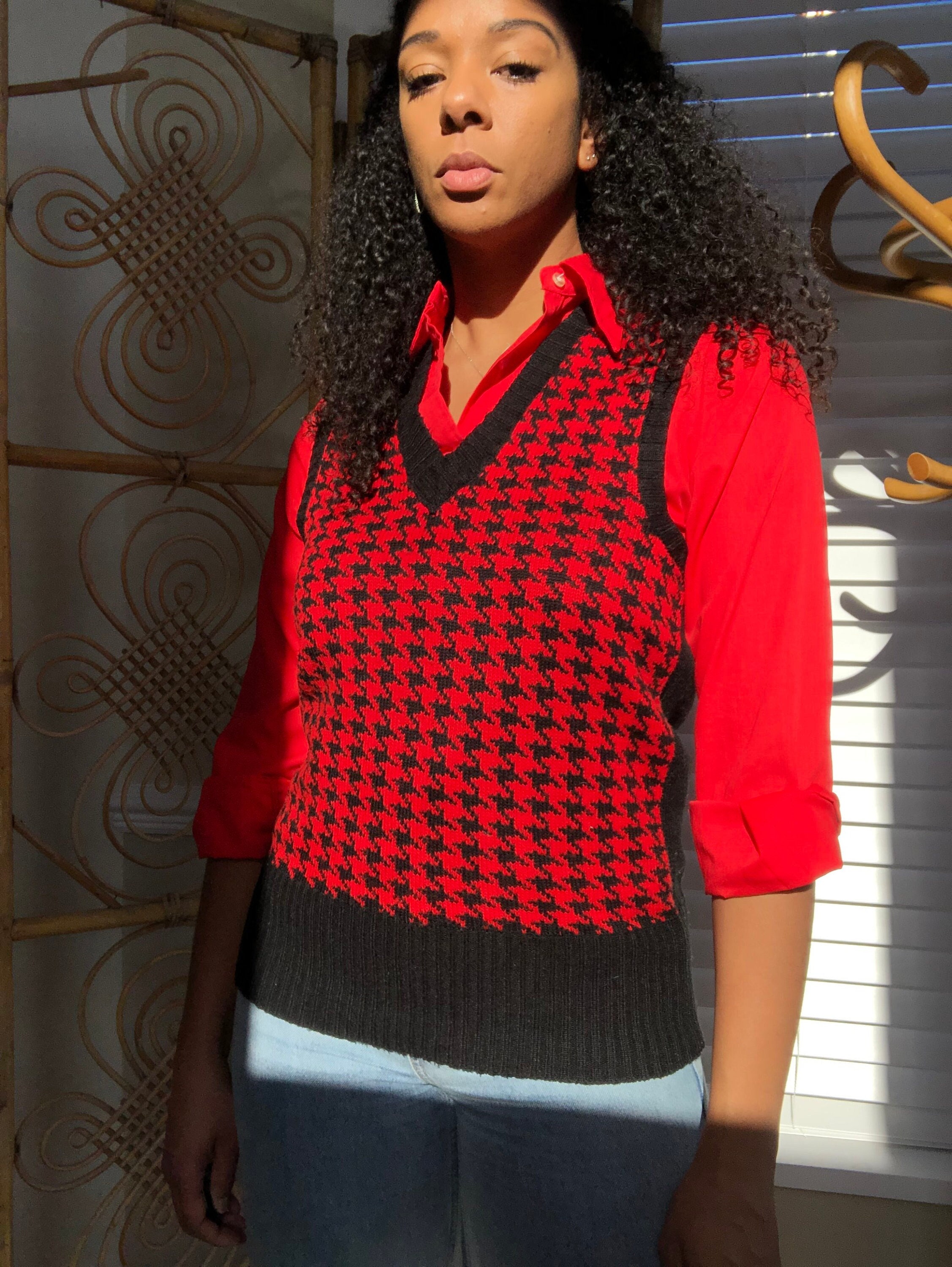Knit Tank. 70's Sleeveless Dogtooth 