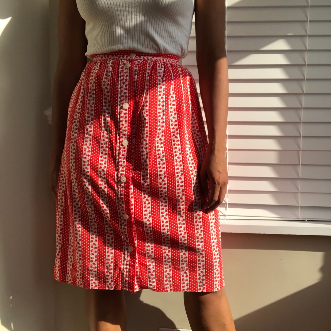 Vintage 80's Stripe Floral Skirt. Vintage Polka Dot and Floral Skirt ...