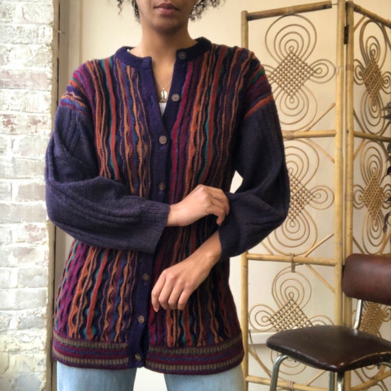 Vintage Coogi style knit cardigan. Vintage wavy kn