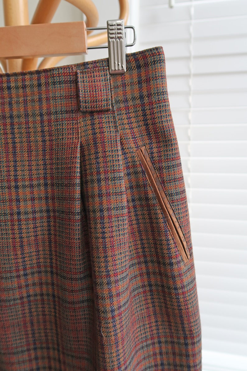 Vintage brown check wool skirt UK 12-14. Vintage 80s St.Michael checked wool skirt. Vintage pencil skirt in check. image 7