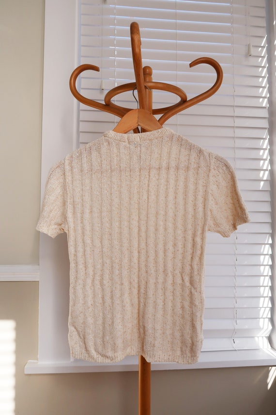 Vintage 70s knit top. Cream and beige lightweight… - image 9