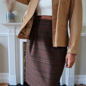 Vintage brown check wool skirt UK 12-14. Vintage 80s St.Michael checked wool skirt. Vintage pencil skirt in check. image 3