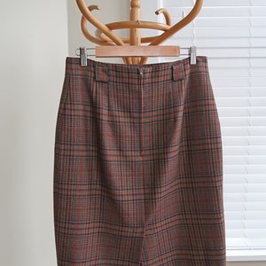 Vintage brown check wool skirt UK 12-14. Vintage 80s St.Michael checked wool skirt. Vintage pencil skirt in check. image 9