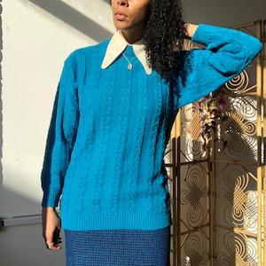Vintage 80s Bright Blue Cable Knit Jumper